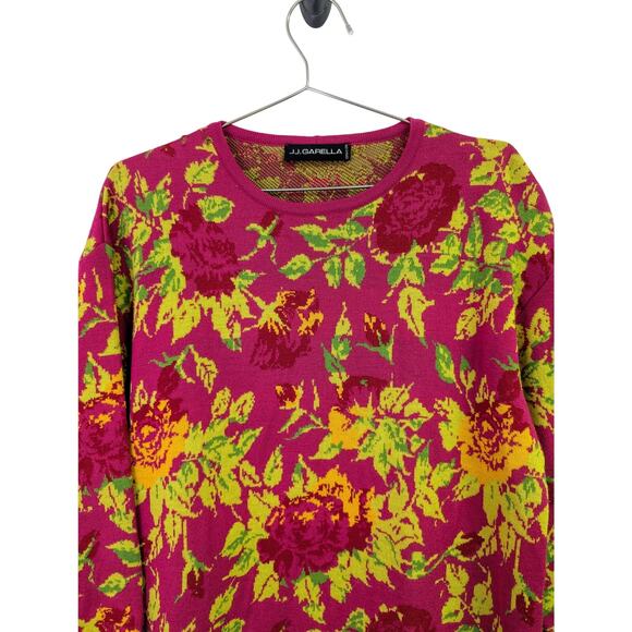 JJ. Garella Sweater 100% Extra Fine Merino's Wool Made in‎ France Floral Large - Picture 3 of 8